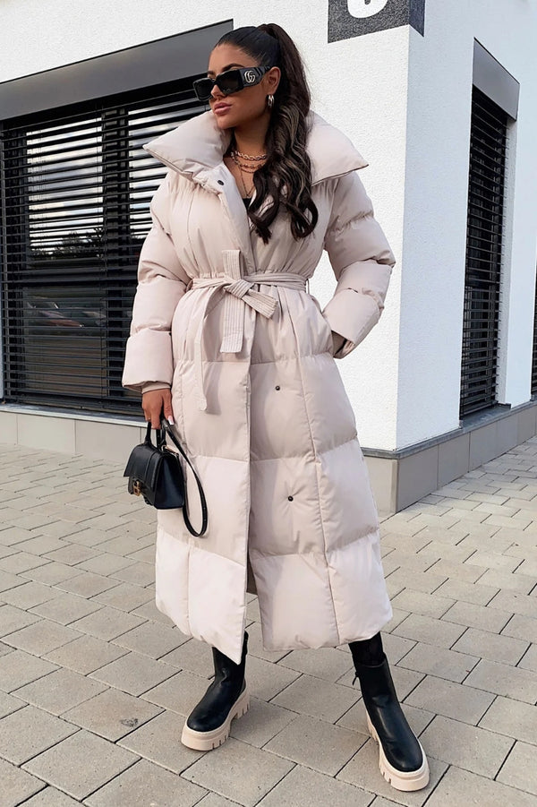 Dame Vinterjakke lang let Oversized i Beige
