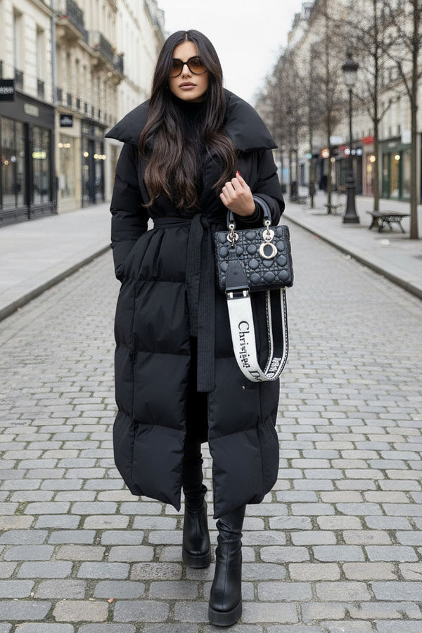 Dame Vinterjakke lang let Oversized i Sort