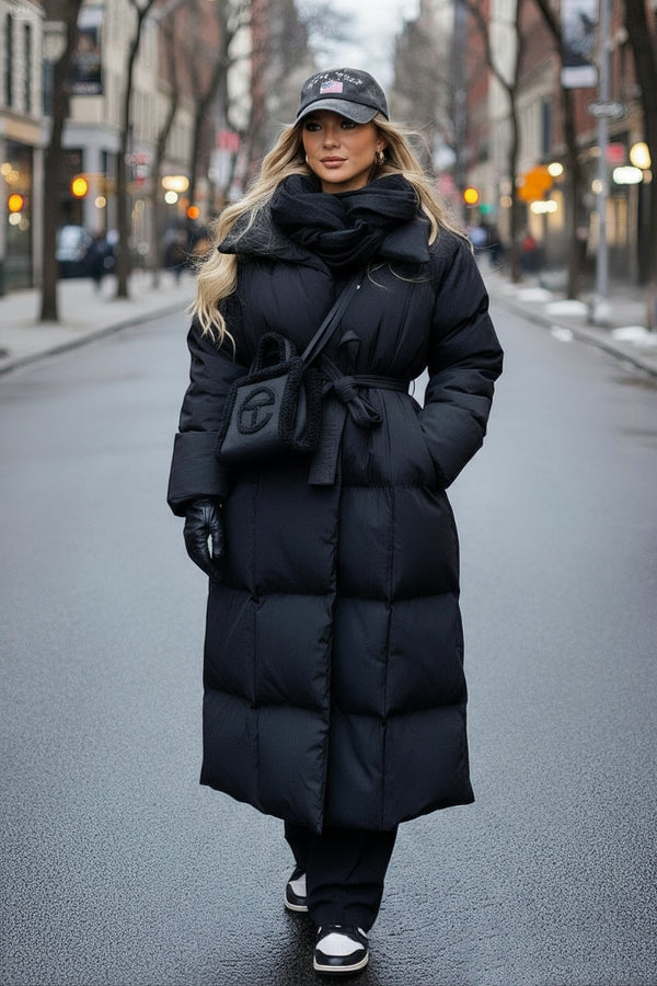Women's Winter Jacket Long Light Oversized Look - Black